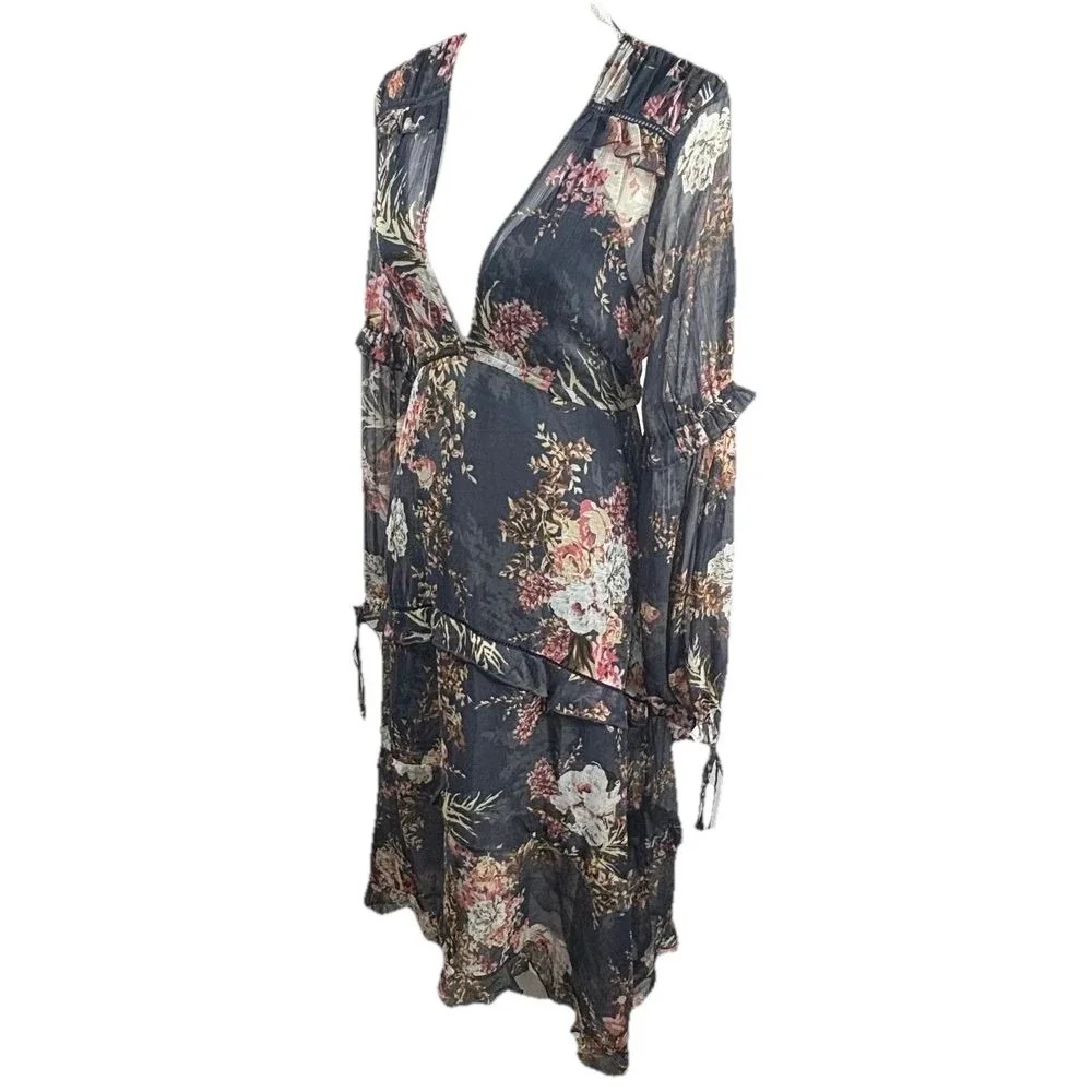 Cottagecore Midi Dress Blue Romantic Chiffon Boho Sheer Fairycore Floral 8 ASOS - Picture 4 of 11
